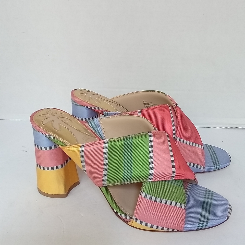 TL RUTHIE Block Heel‎ Mules Colorful Striped Open Toe Slides Size 9M - Picture 2 of 4